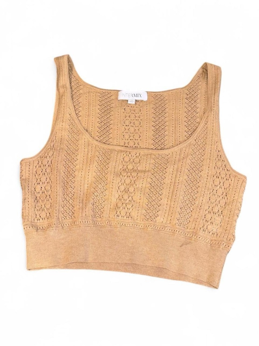 INTERMIX Camel Eyelet Knit Crop Tank
